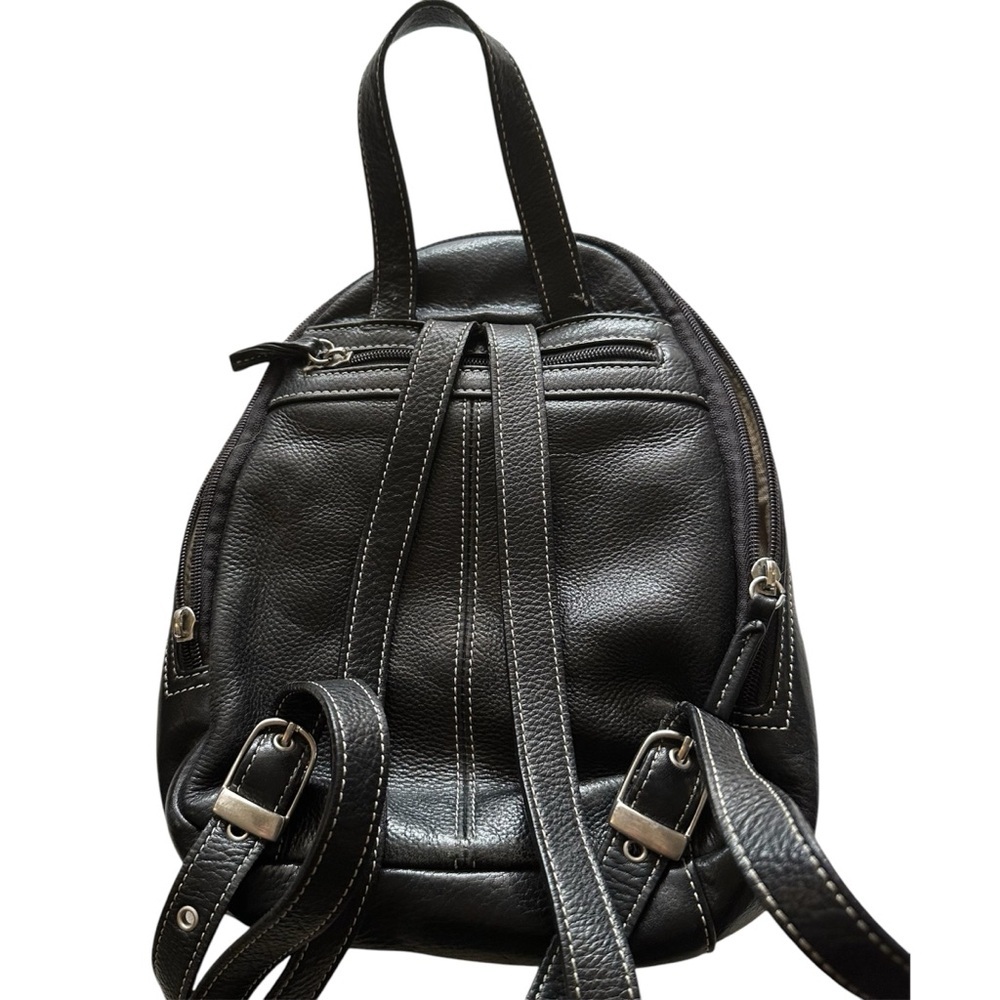 Tignanello Black Leather Stitched Backpack Purse 10 x 8.5” genuine leather - Picture 5 of 9